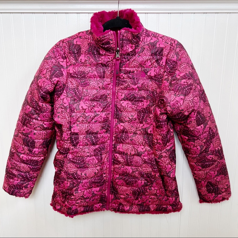 The North Face Roxbury Pink Reversible Camo Butterly & Faux Fur Winter Jacket